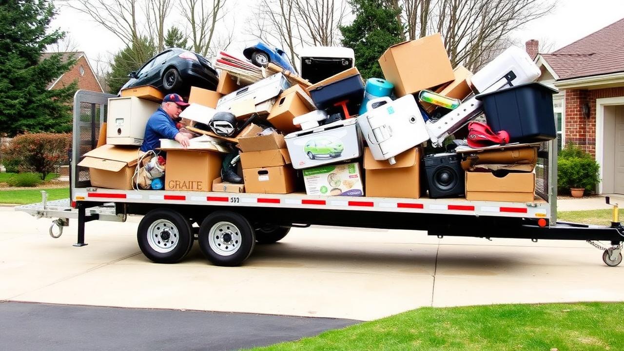 Half-loaded junk removal trailer showing volume-based pricing in Sherman TX