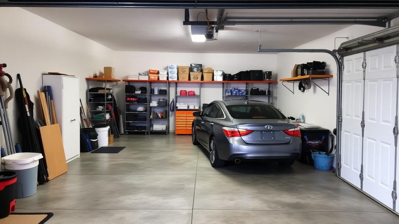 Clean organized garage with car parked inside after a professional cleanout in Texoma
