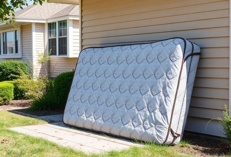 Old mattress ready for pickup and disposal