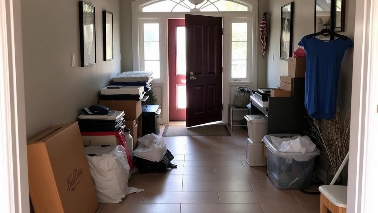 Items staged near front door ready for junk removal crew pickup in Sherman TX