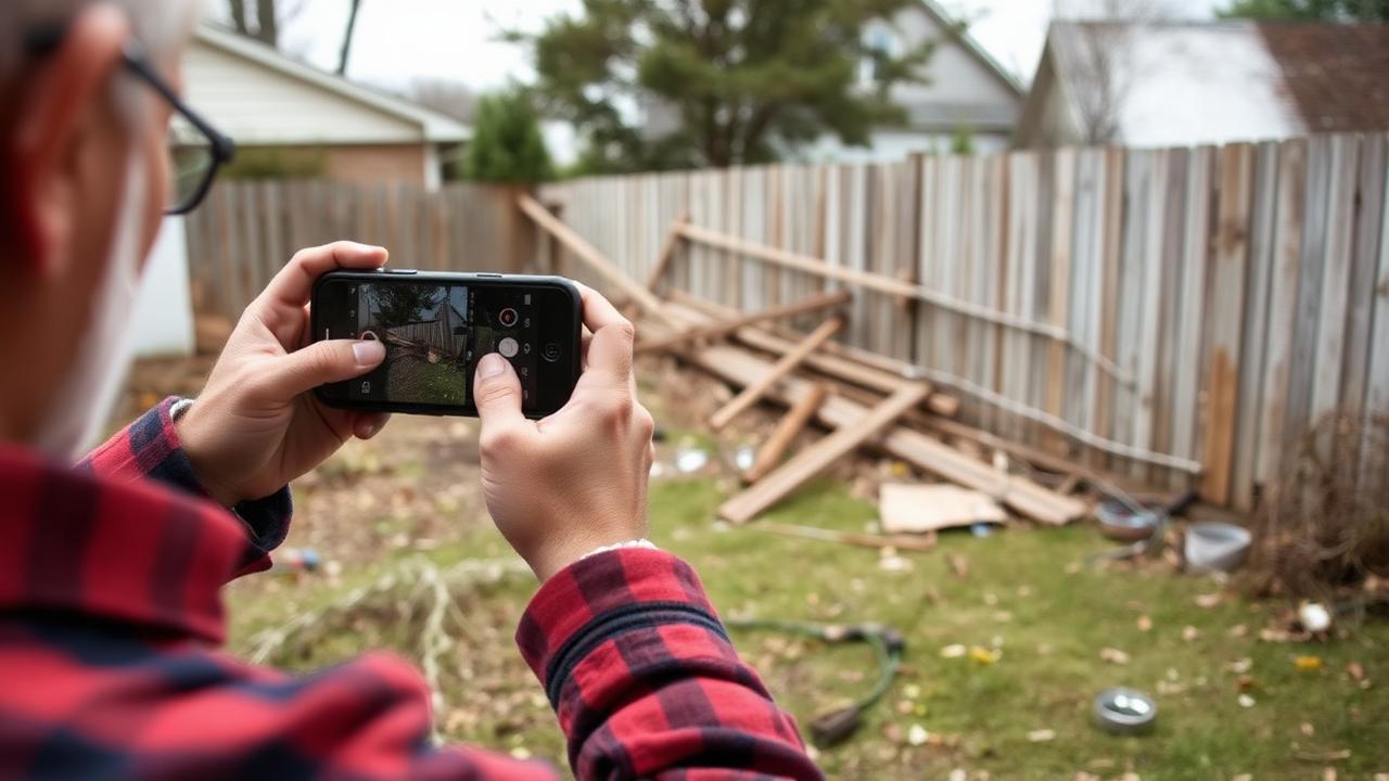 Representative example of documenting storm damage with a phone