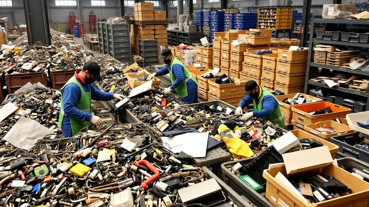 Workers sorting junk items at a recycling and disposal facility in Texoma